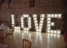 upwaltham barns light up LOVE letter hire