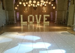 5ft LOVE White LED Dancefloor Paper Lanterns and Uplighters Tithe Barn