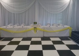 black and white dancefloorand backdrop at Botley Grange Hotel