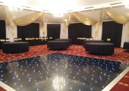 black led dancefloor and ceiling drapes at hilton avisford hotel