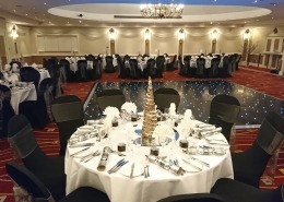 portsmouth marriott chair cover and sash with black led dancefloor
