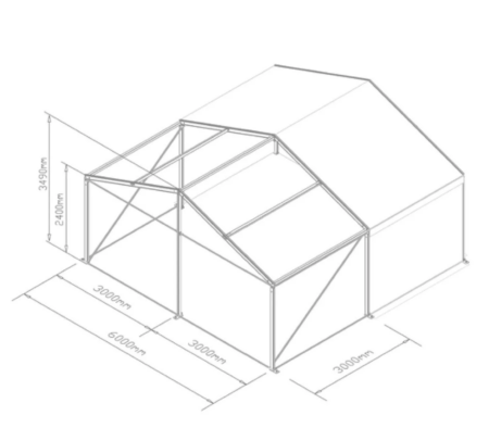 9m Wide x 3m Long Clearspan Marquee ( Frame and Roof )